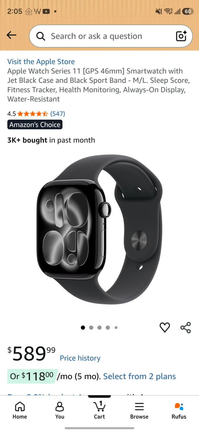 Apple Watch Series 11 46mm Jet Black Sport Band M/L - photo 3