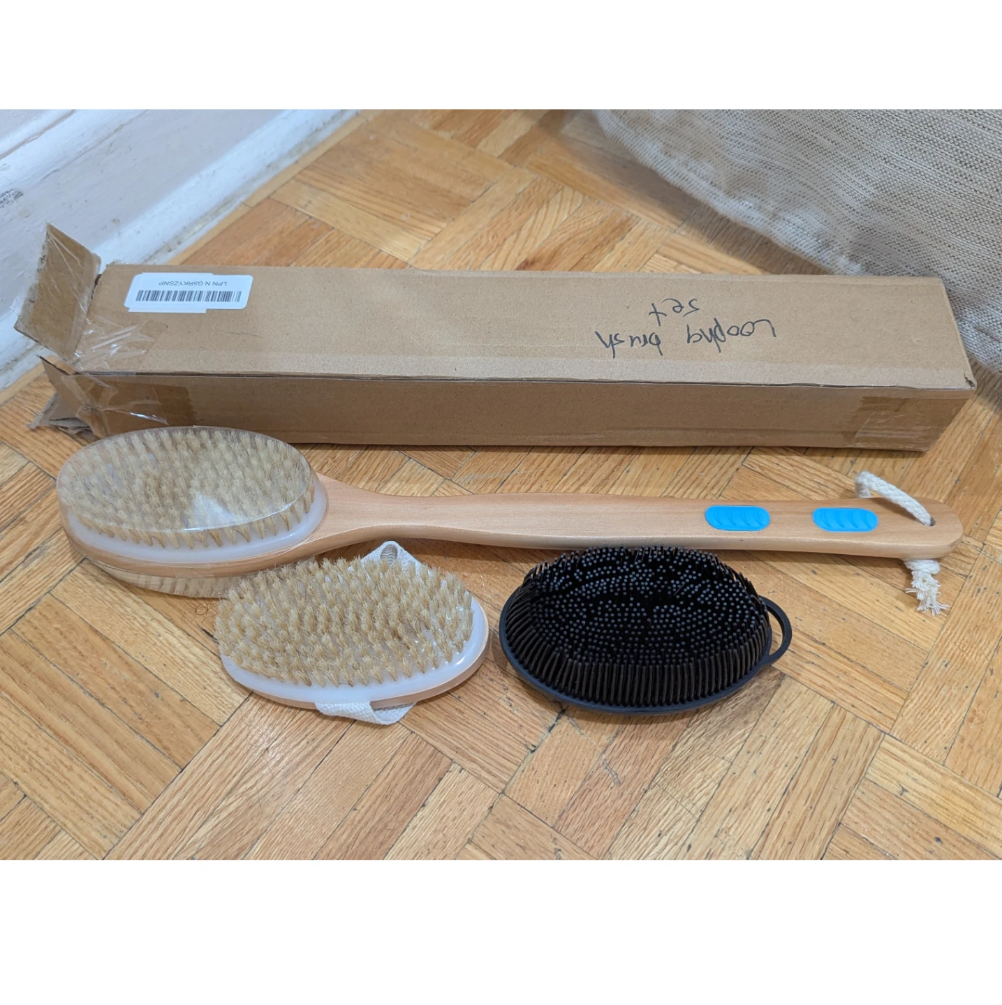 NEW Set of 3 Dry Body Brushes, Shower Massage Bath Brush Bamboo