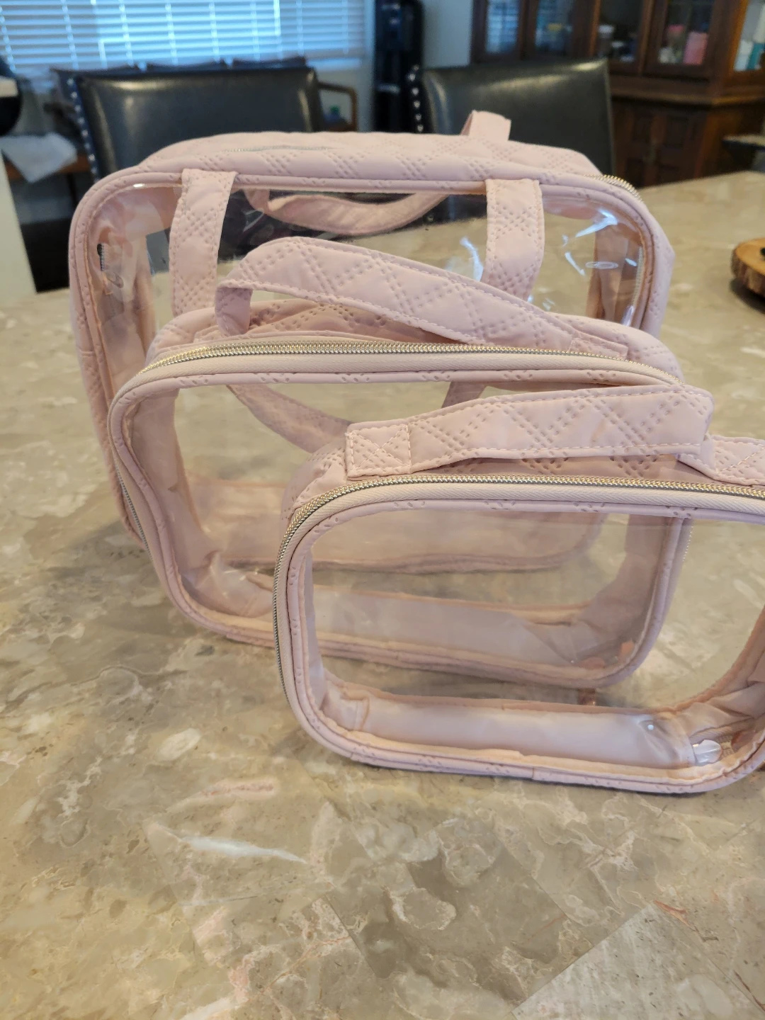Pink Quilted Clear Cosmetic Bag Set - photo 2