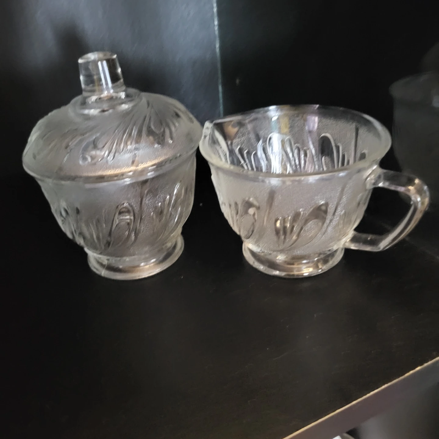Glass Sugar Bowl and Creamer Set