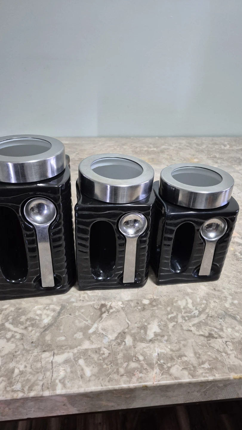 Set of 4 Black Canisters with Spoons - photo 5