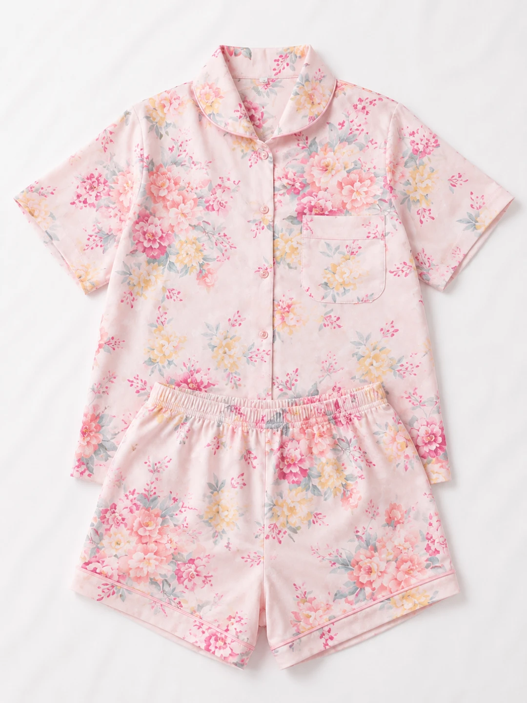 Pink Floral Shorts Set