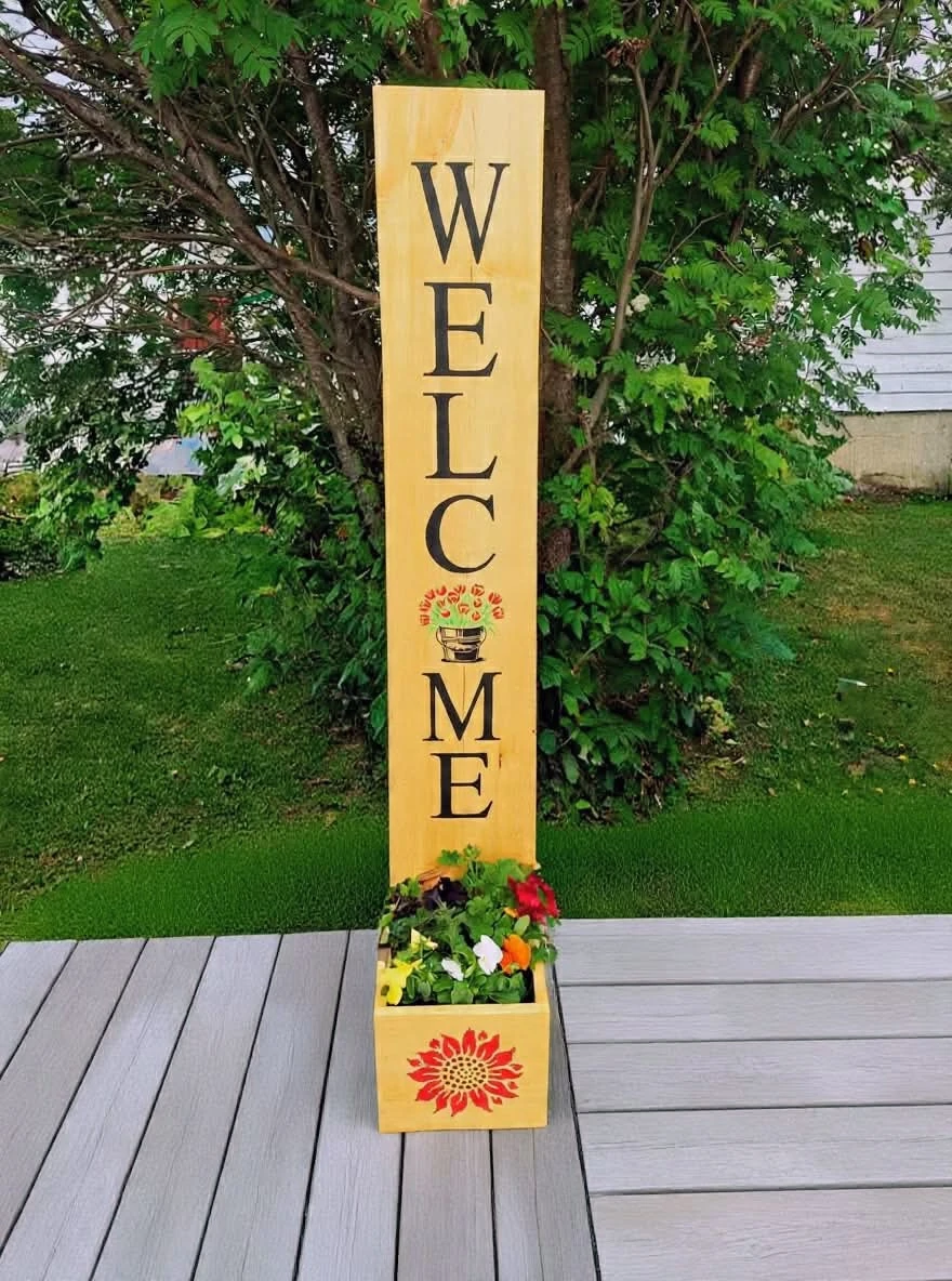 Welcome Sign with Planter