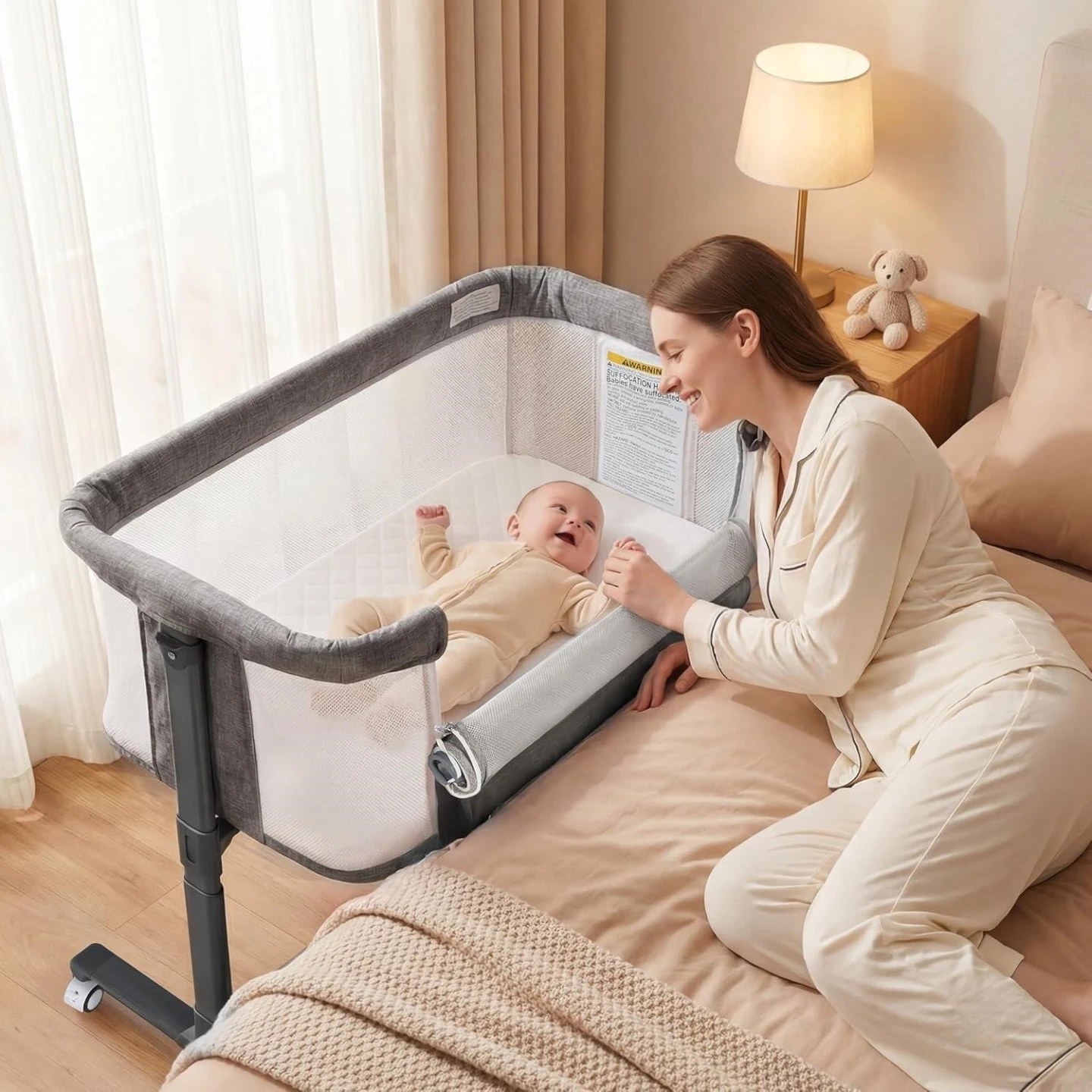 Grey Bassinet with 360 Silent Wheels