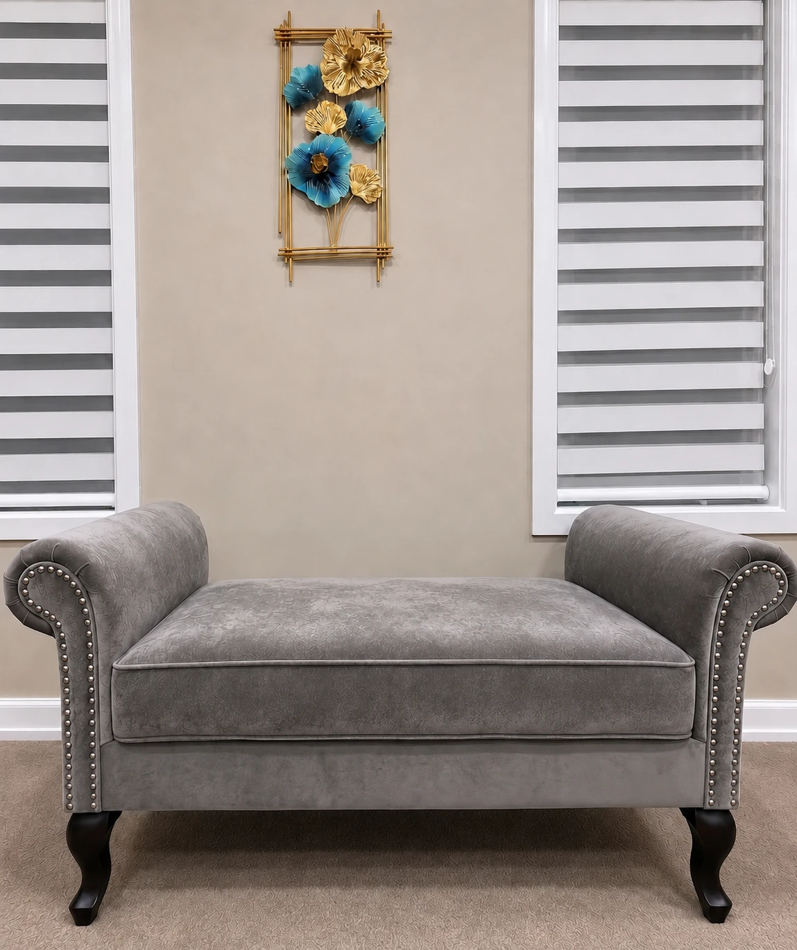GREY VELVET BENCH