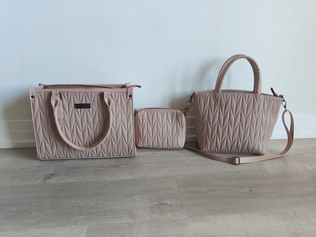 BOSSAR Pink Quilted Tote Bag Set
