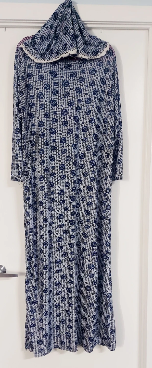 Blue and White Floral Dress with Hijab