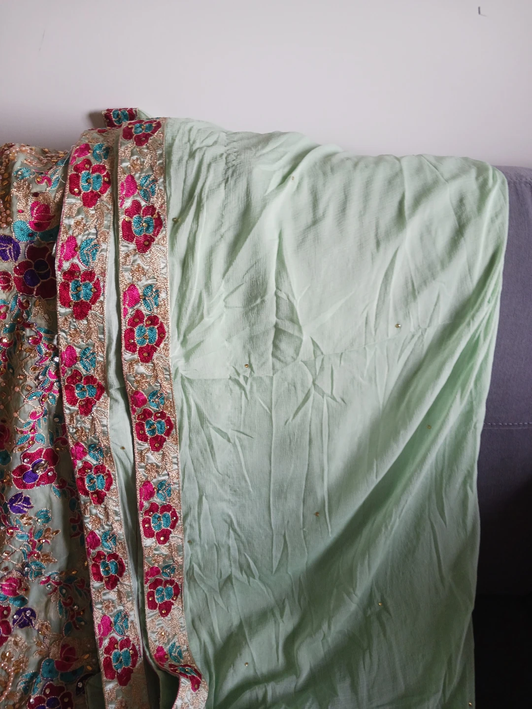 Embroidered Kameez Shalwar Outfit - Mint Green - photo 2