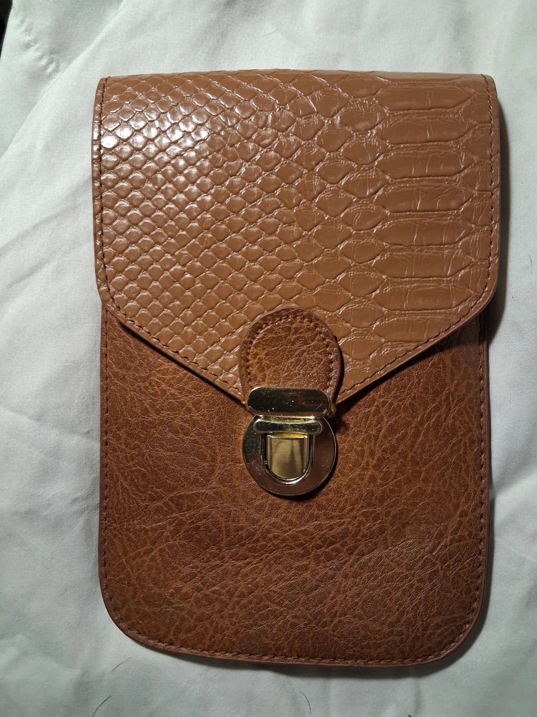 Brown Faux Leather Snake Print Phone Pouch