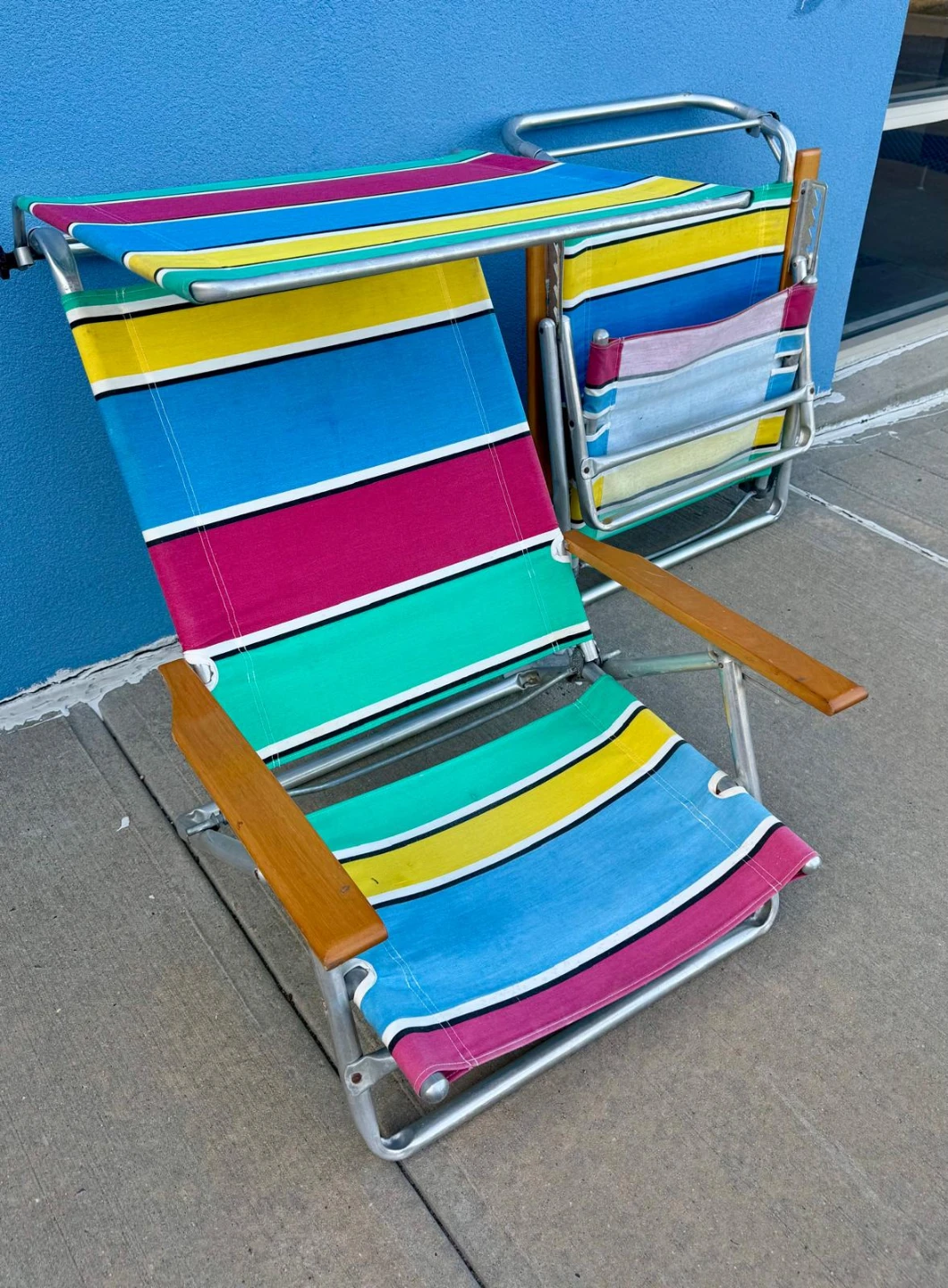 Colorful Striped Beach Chair with Canopy