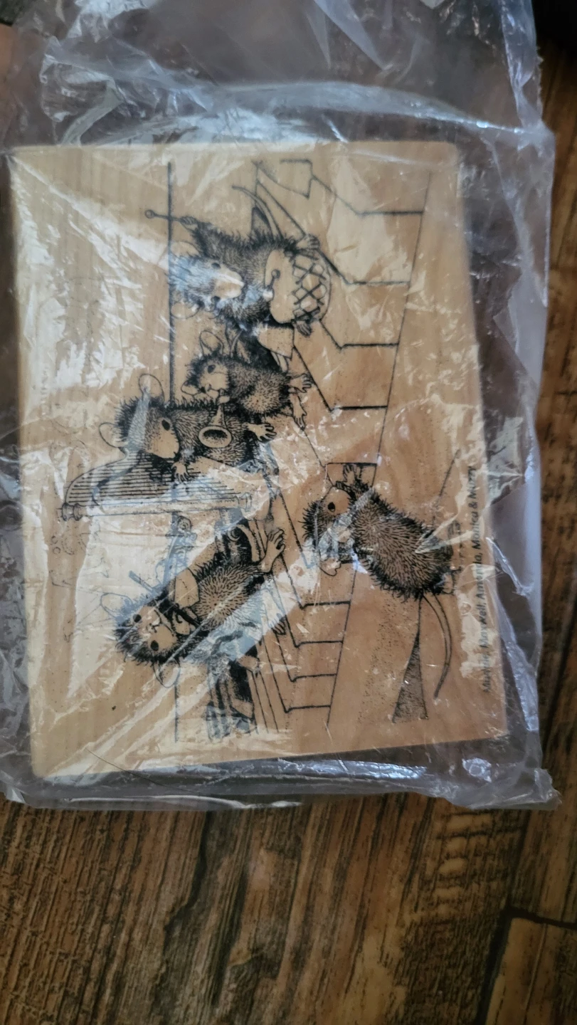Rubber Stamp with Mice on Ladder