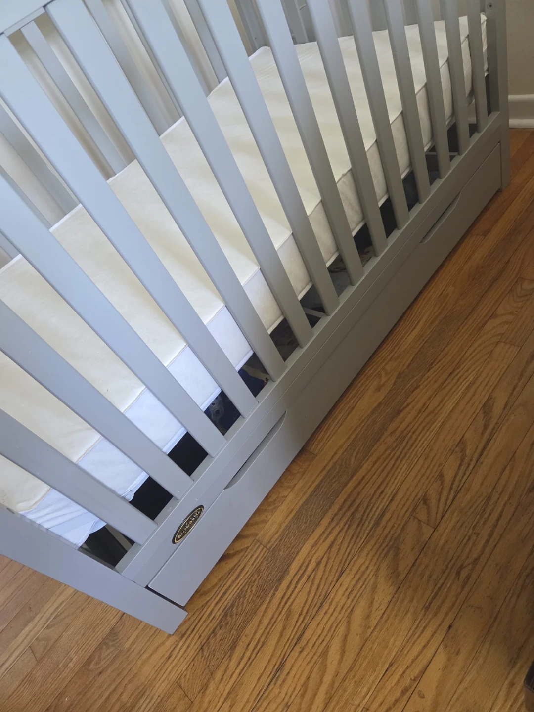 Grey Crib with Storage Drawer