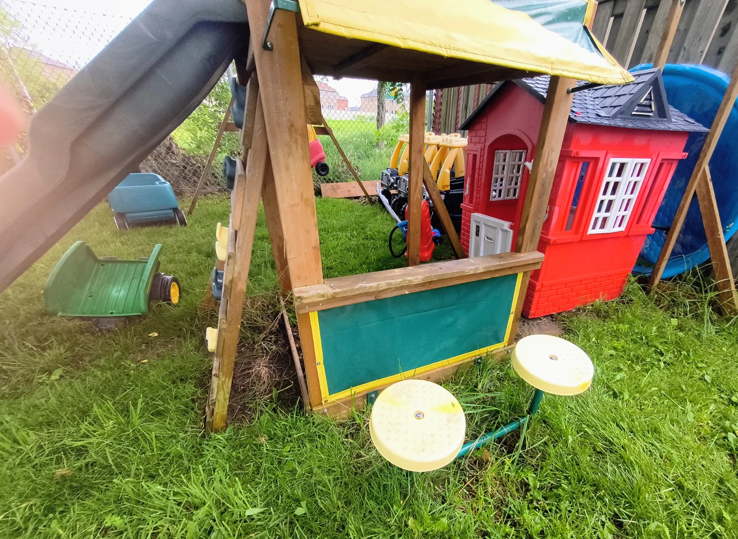 Wooden Playset with Swing and Slide