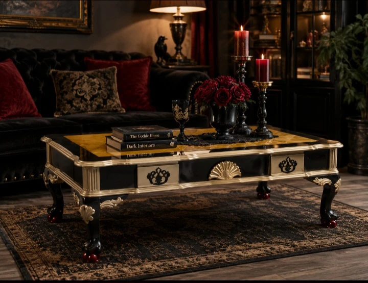 Ornate Wood Coffee Table with Functional Drawer
