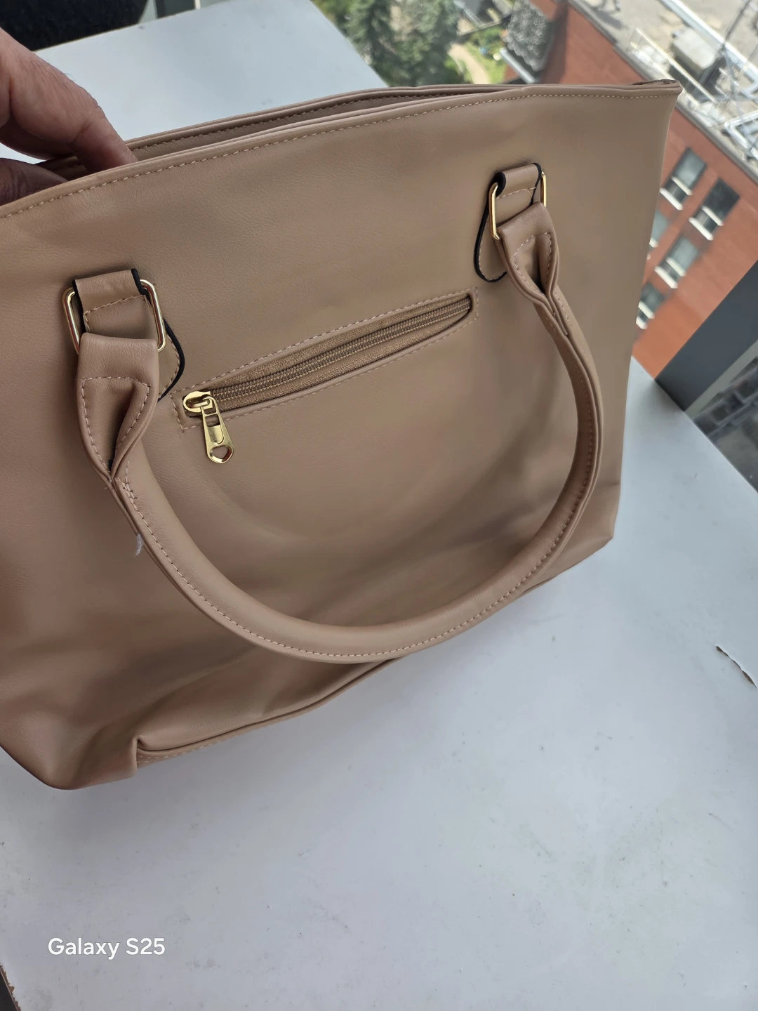 Tan Faux Leather Tote Bag