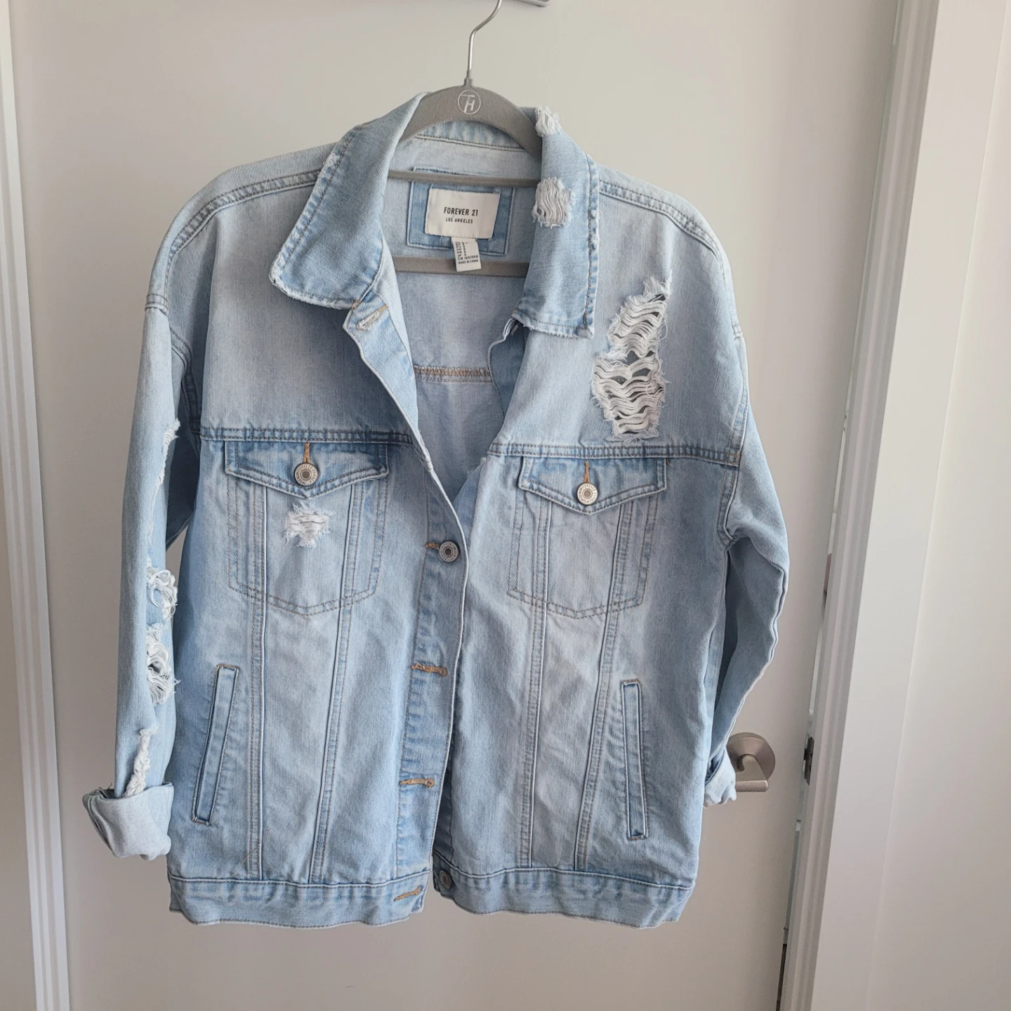Forever 21 Light Wash Distressed Denim Jacket