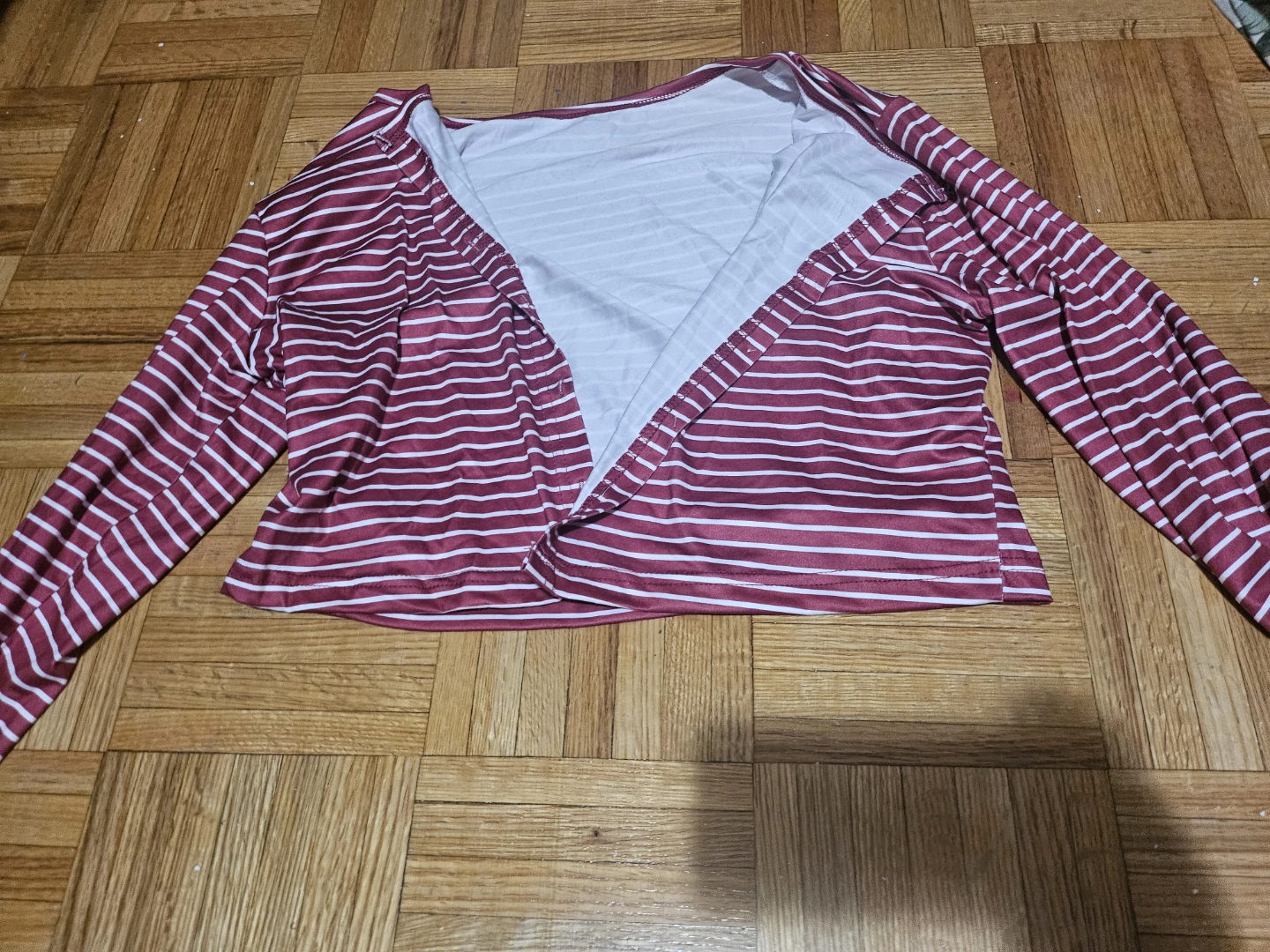 Red and White Striped Long Sleeve Cardigan