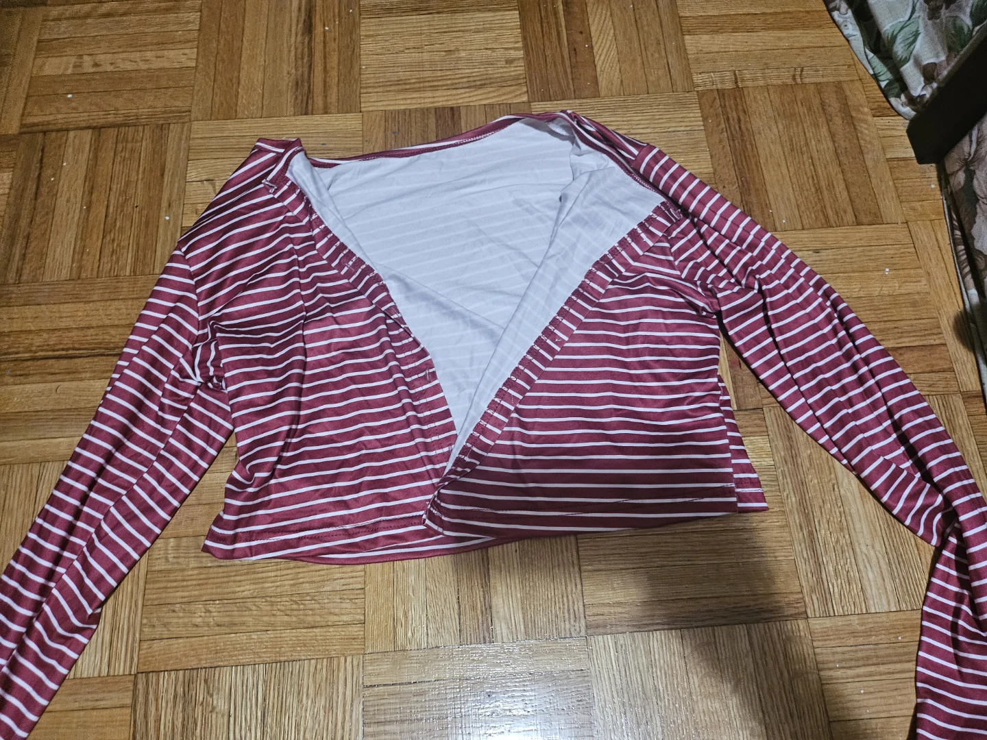 Red and White Striped Long Sleeve Cardigan - photo 2