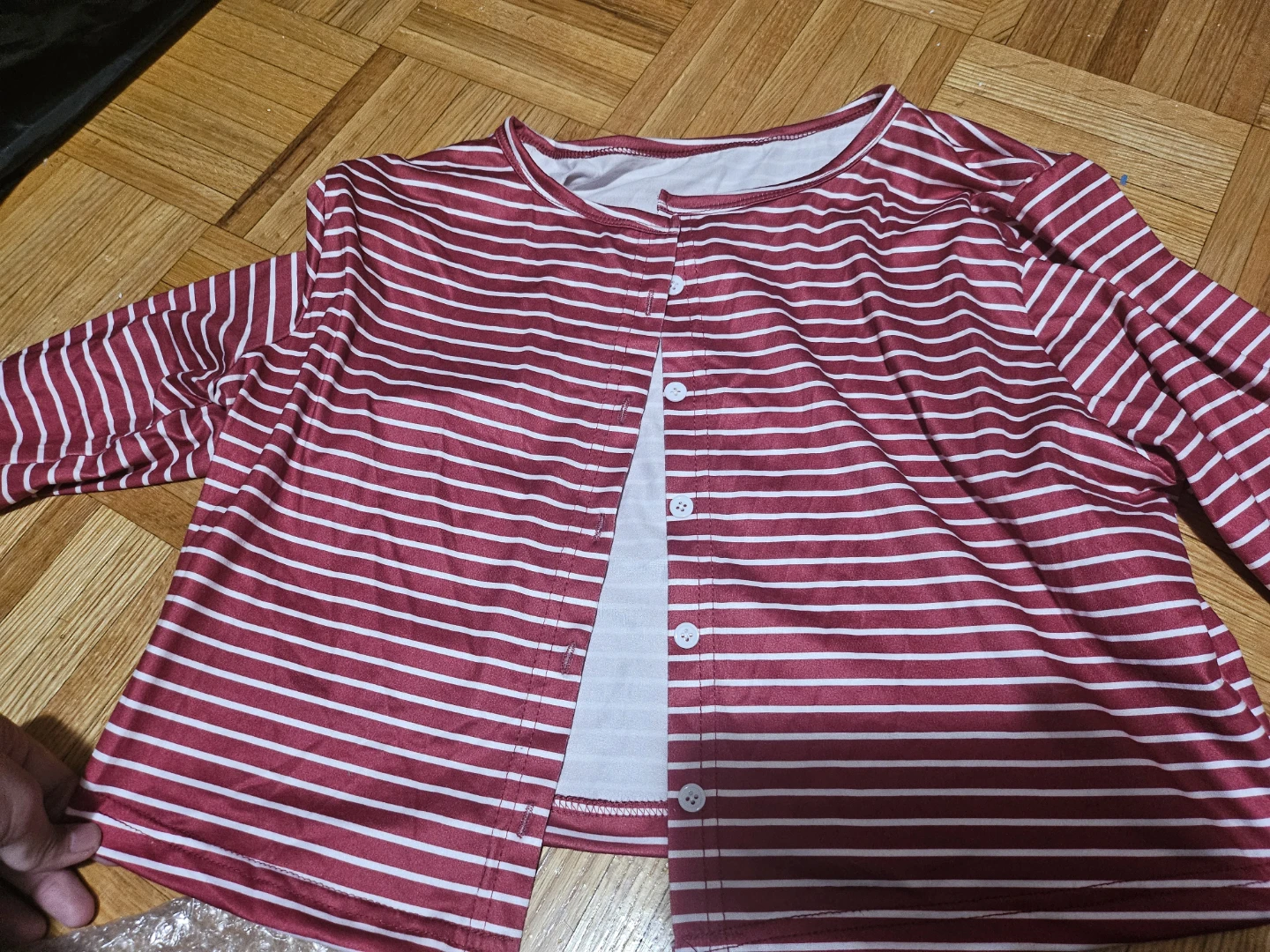 Red and White Striped Long Sleeve Cardigan - photo 3