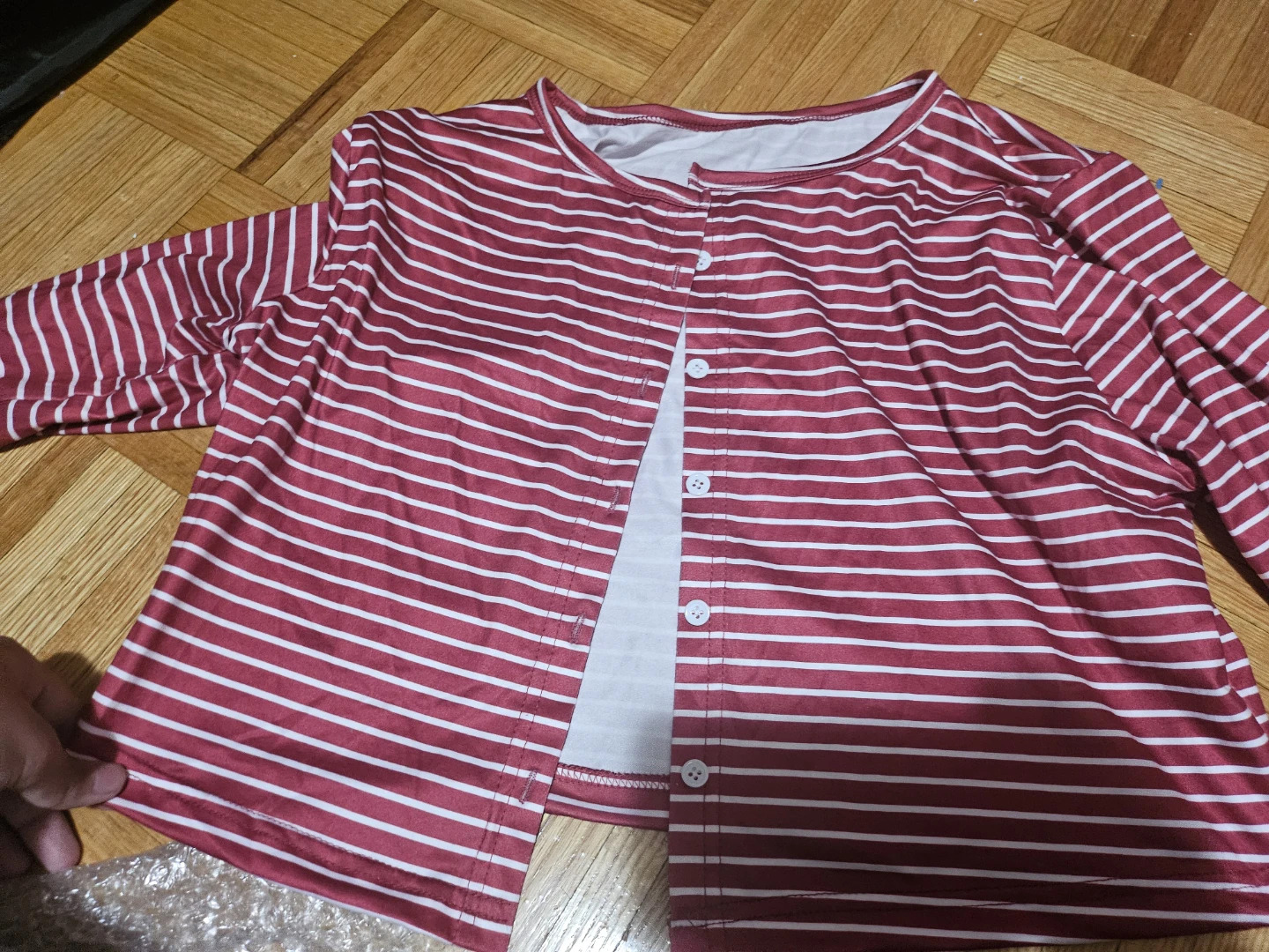 Red and White Striped Long Sleeve Cardigan - photo 4