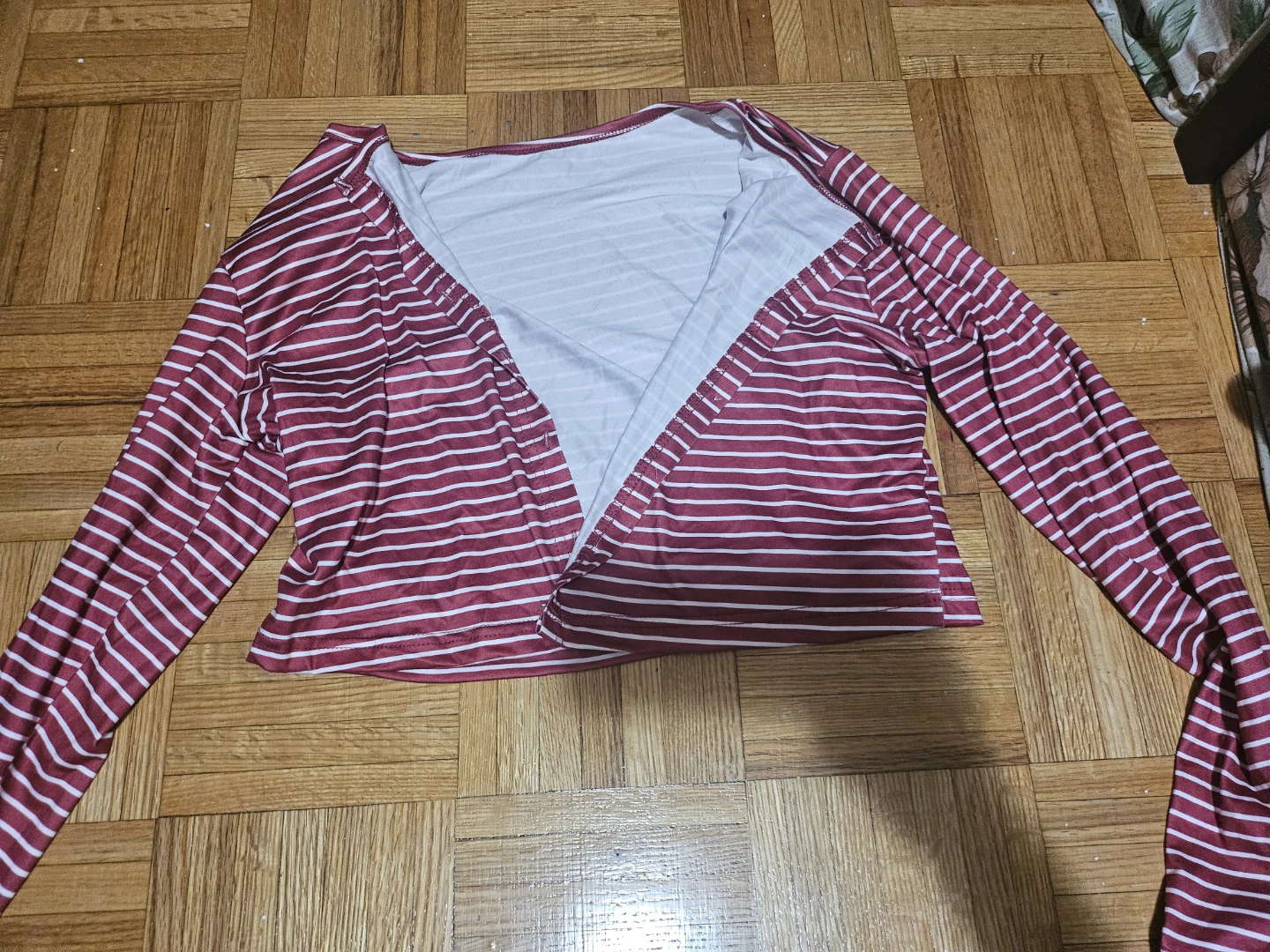 Red and White Striped Long Sleeve Cardigan - photo 5