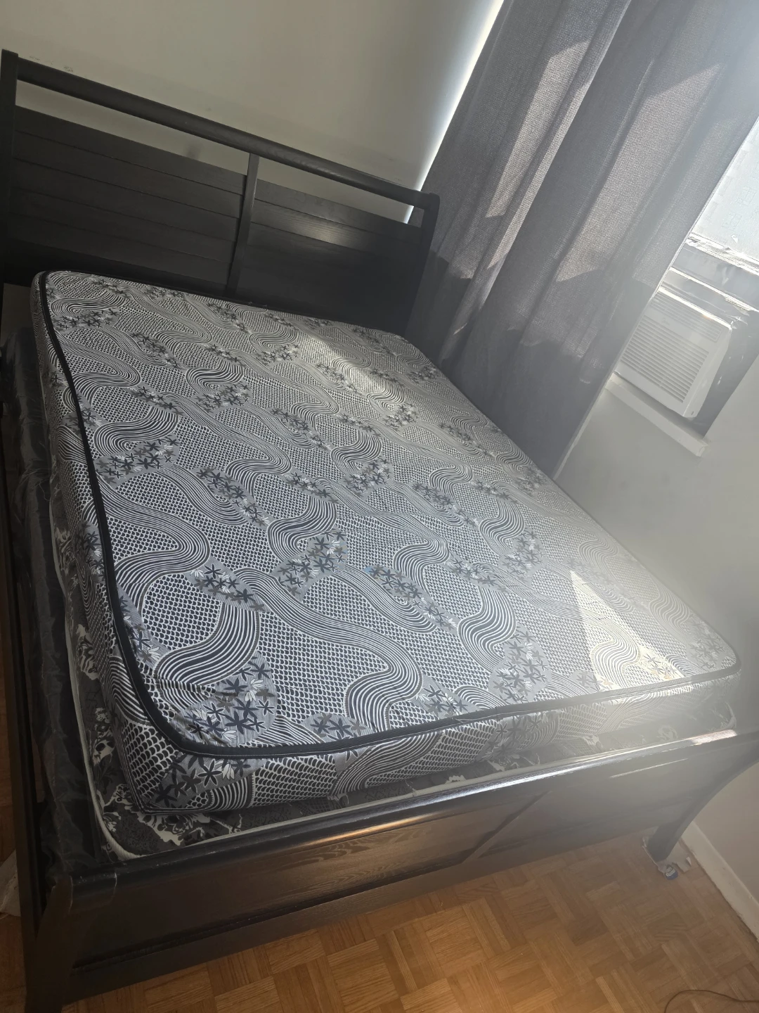 Dark Wood Queen Bed Frame with Mattress