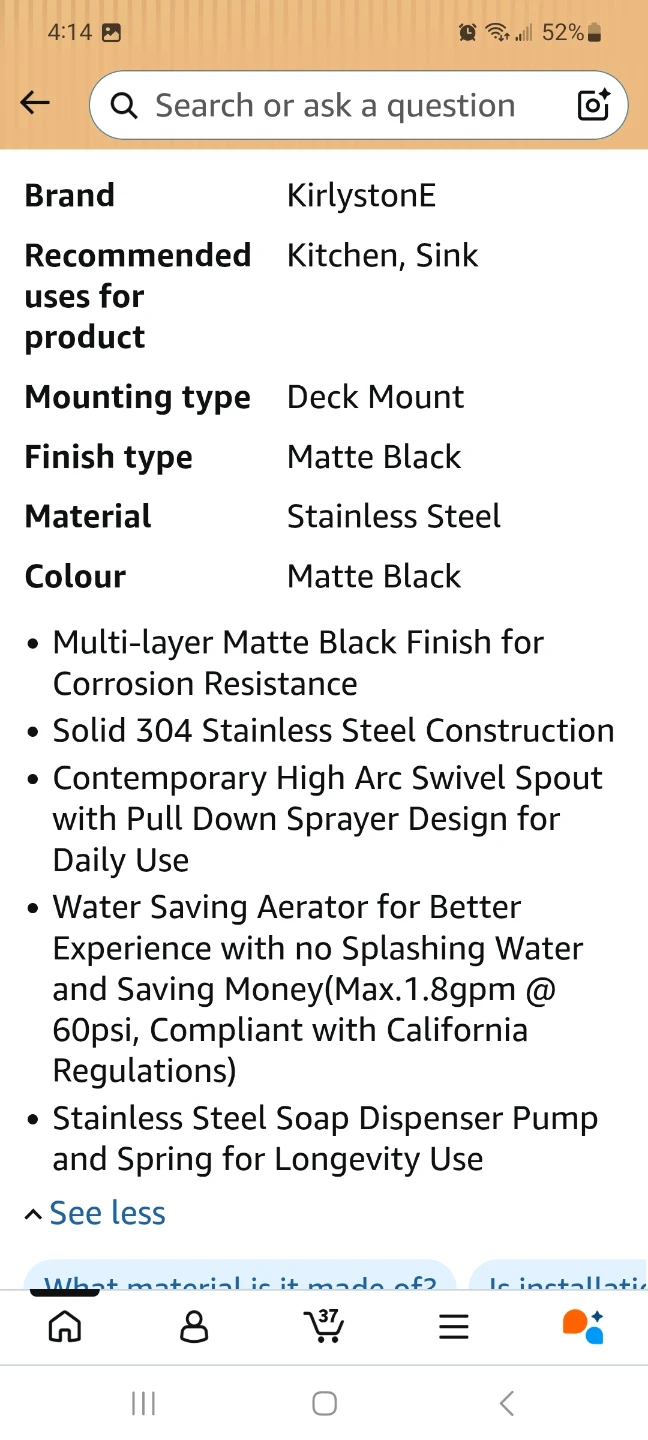 Matte Black 3-Hole Kitchen Faucet with Pull Down Sprayer - photo 2