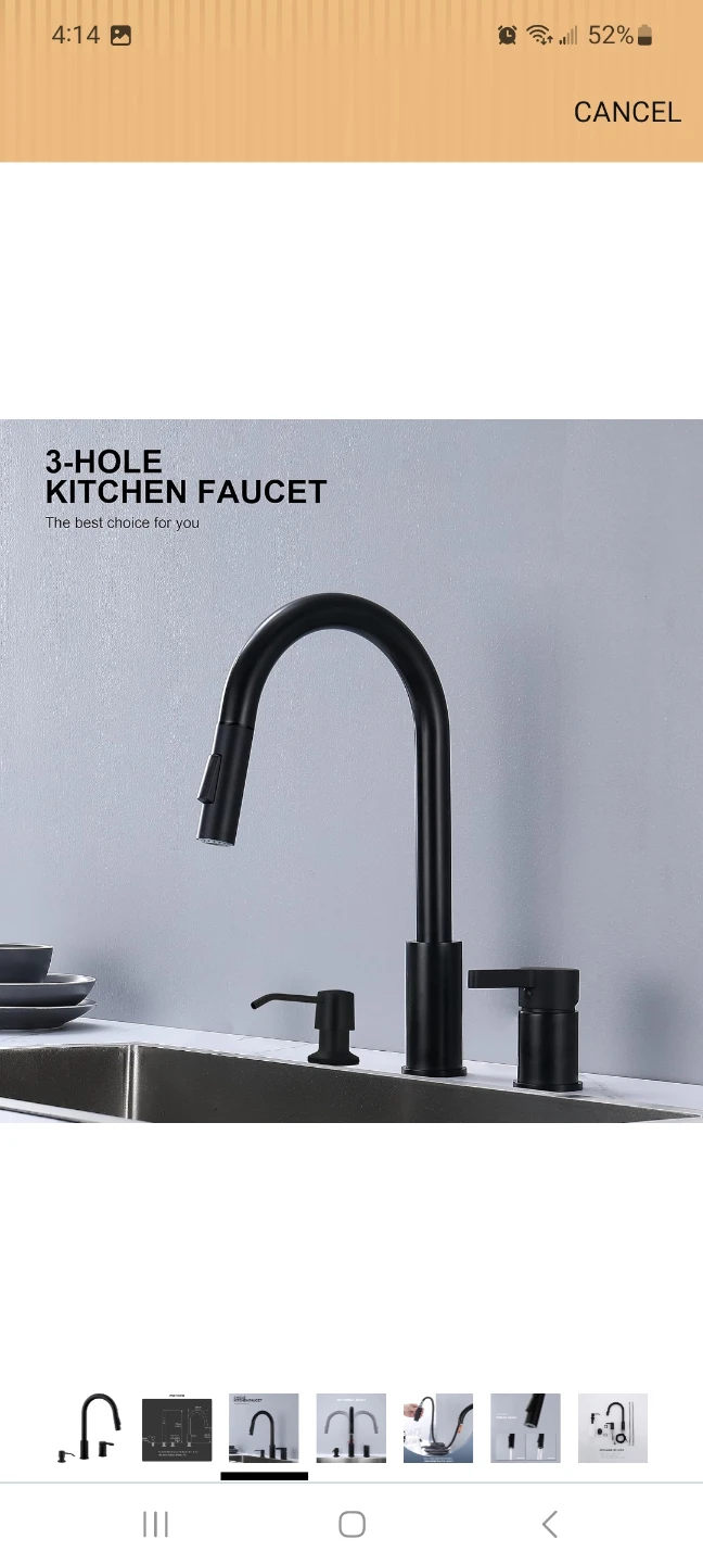 Matte Black 3-Hole Kitchen Faucet with Pull Down Sprayer - photo 4