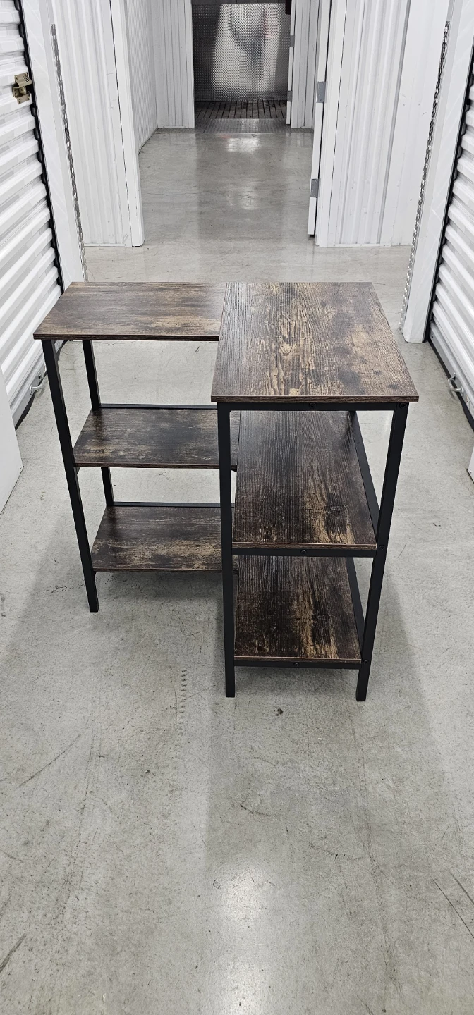 Rustic Brown L-Shaped Desk with Shelves - photo 3