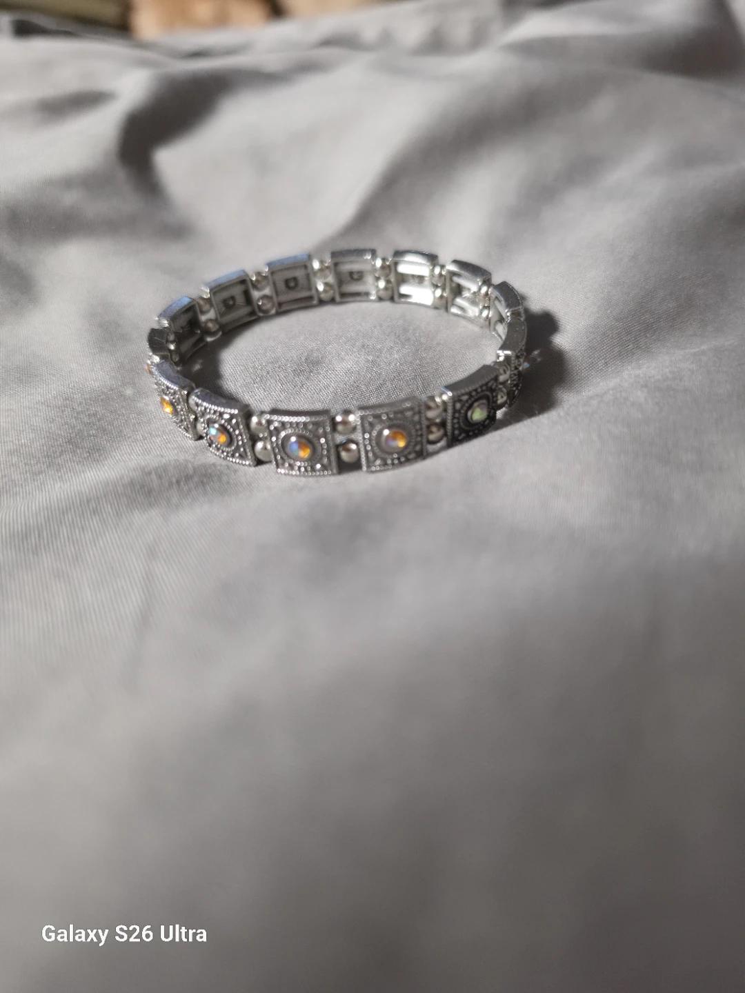 Silver-tone stretch bracelet with rhinestones
