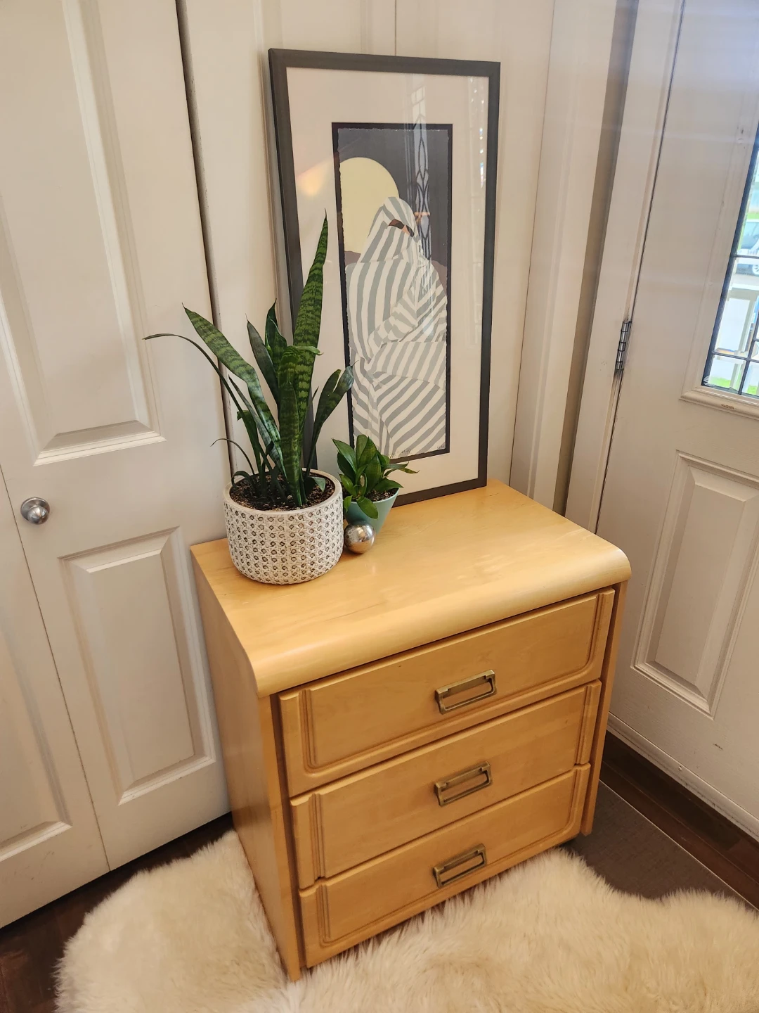 Vintage beech wood colored 3 drawer dresser