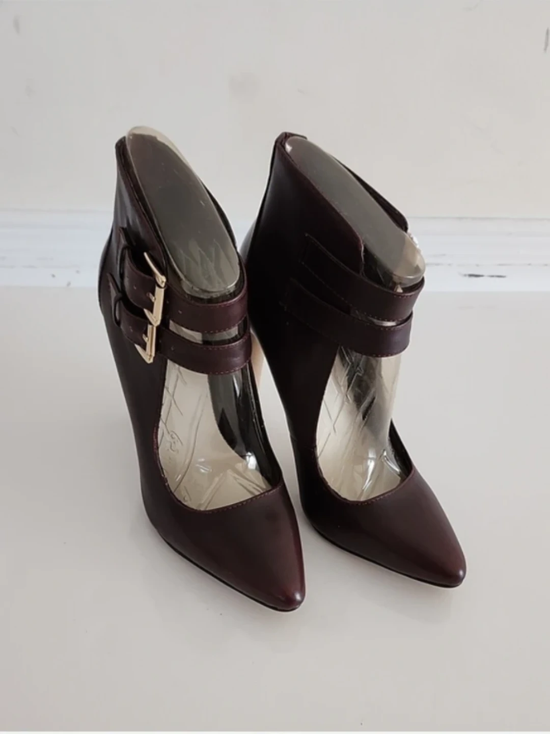 Aldo Double-Strap Pointed Toe Heels in Burgundy
