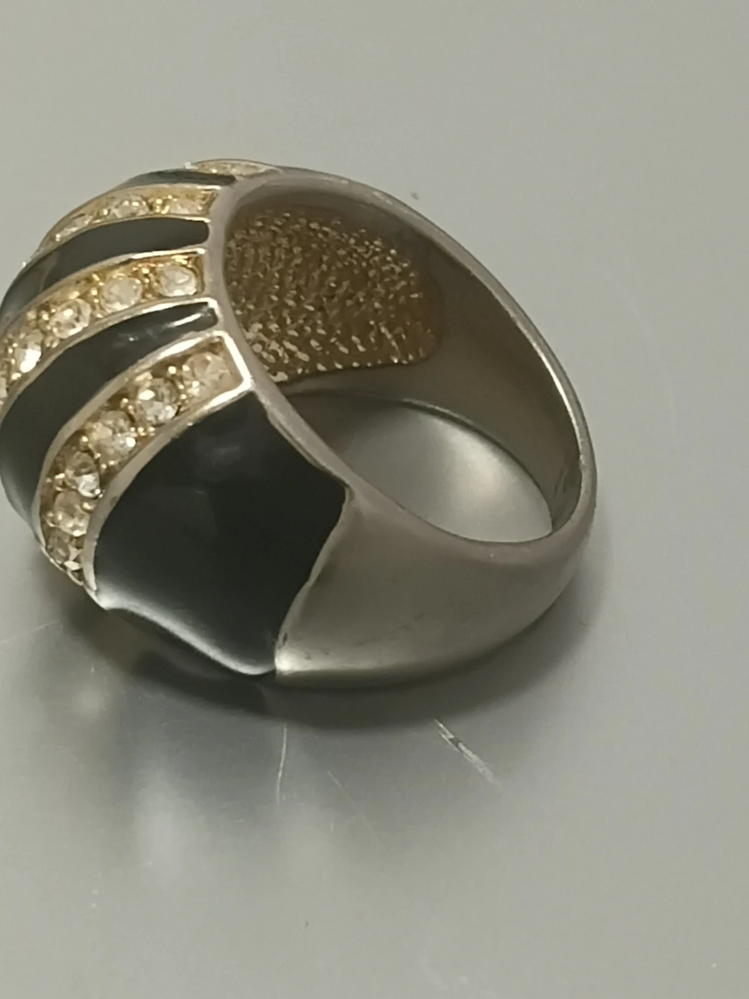Statement Ring with Black Enamel and Rhinestones
