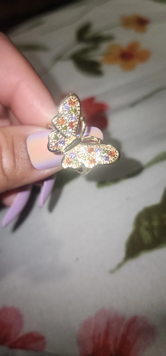 Gold platted Butterfly Ring with Colorful Gems - photo 3