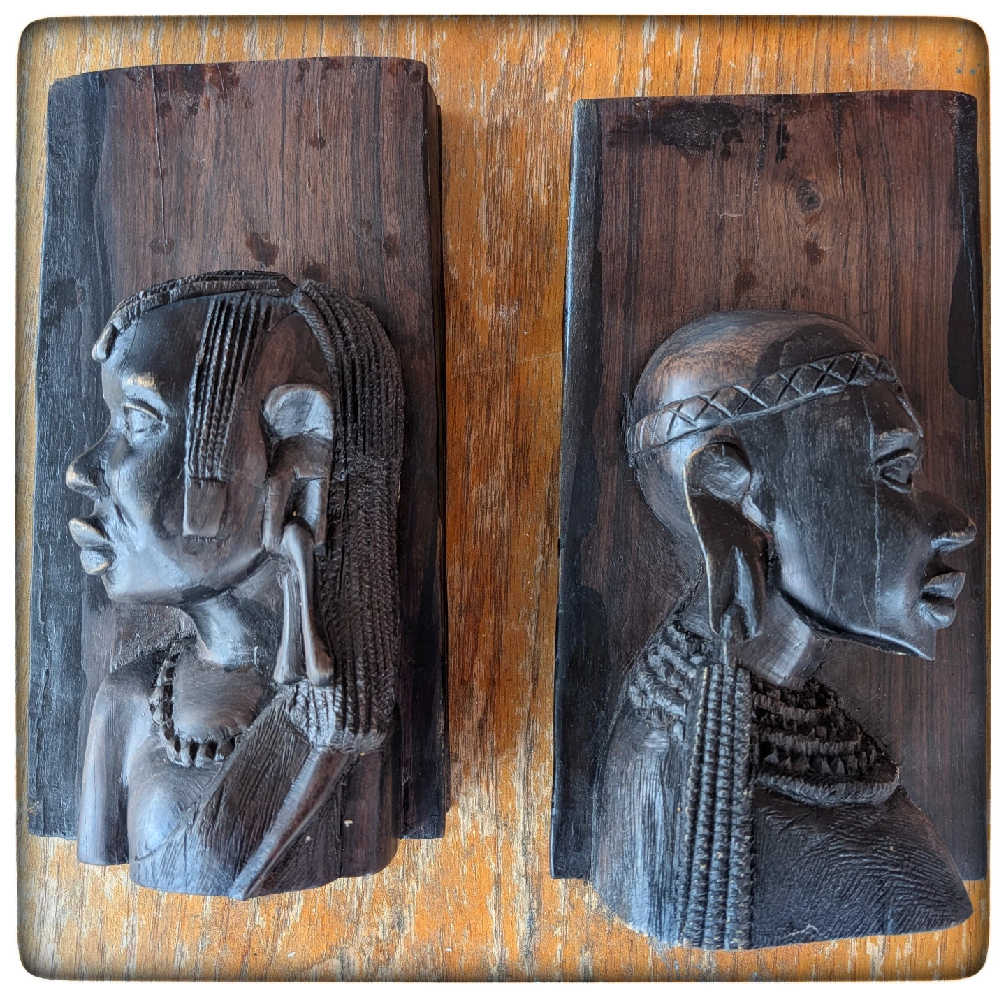 Carved Wooden Bookends with African Figures - photo 2