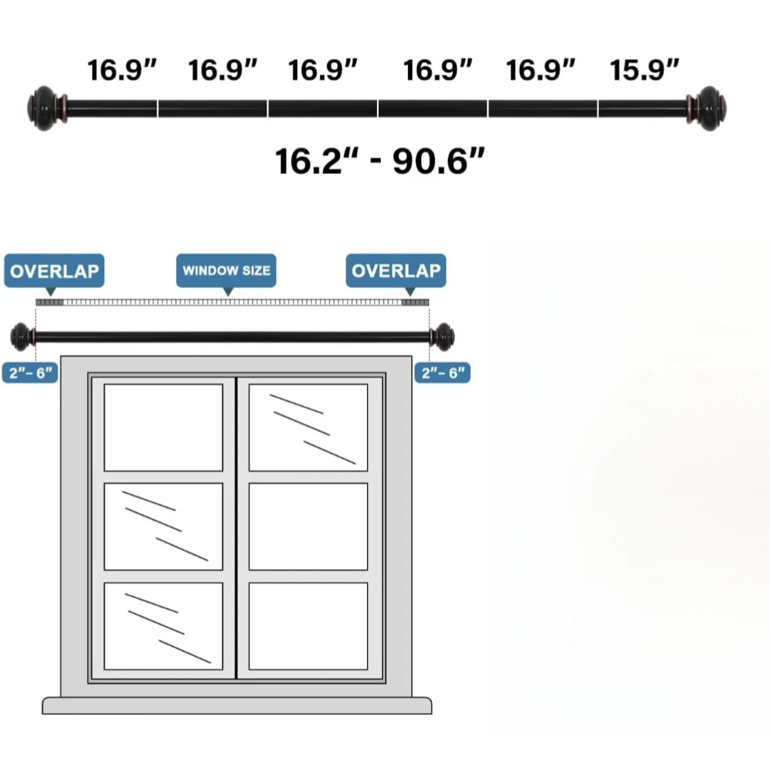 Telescopic Curtain Rod Adjustable 16.2"-90.6" - photo 4