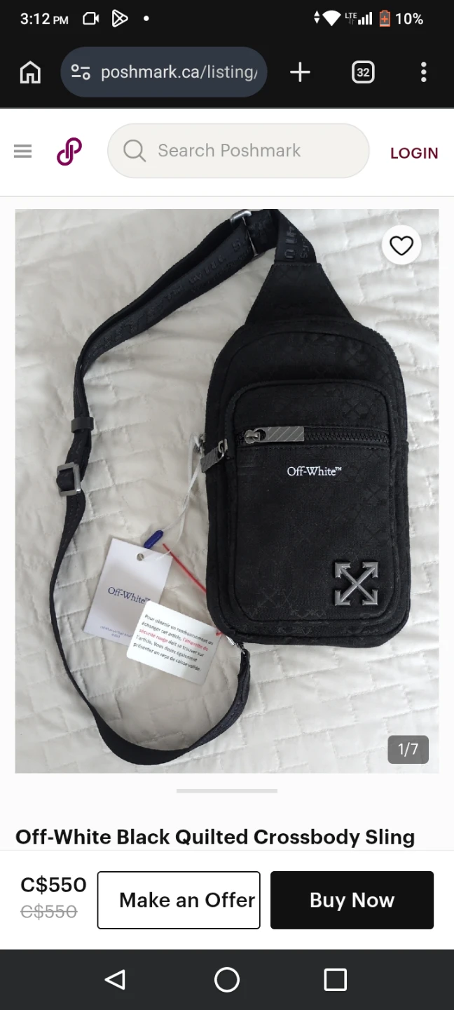 Off-White Black Quilted Crossbody Sling Bag
