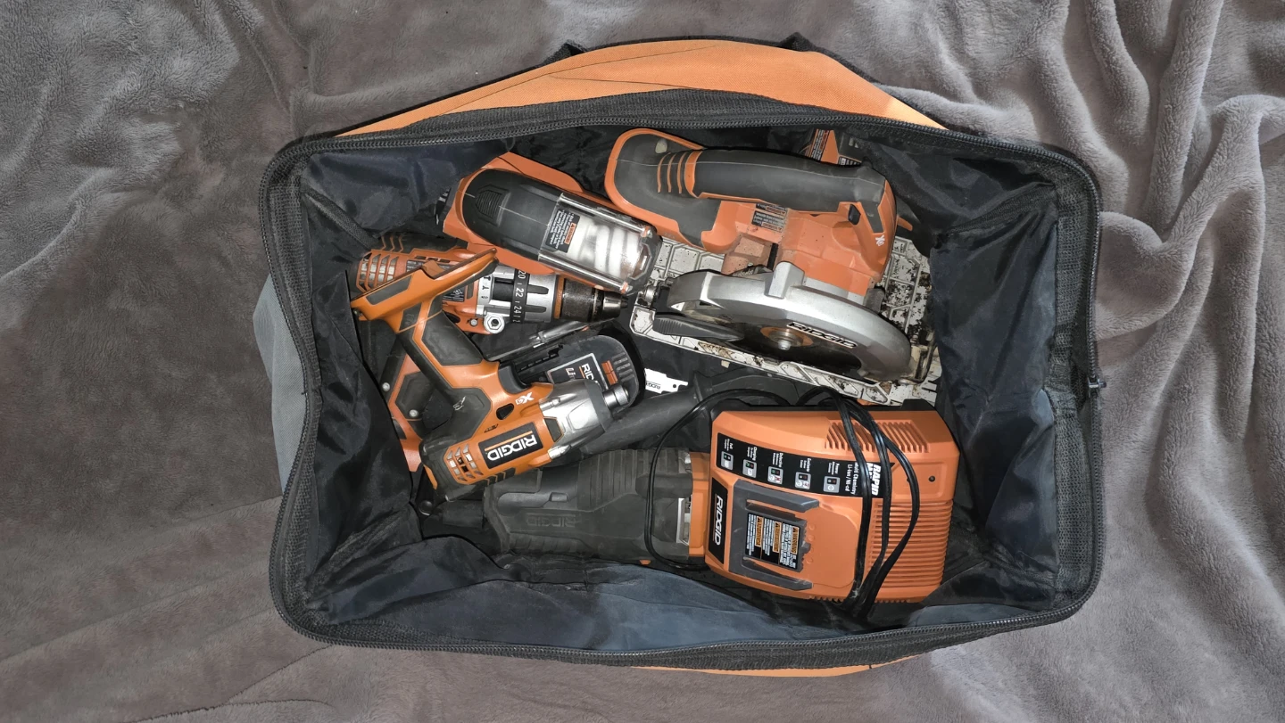 Ridgid Tool Bag with Assorted Power Tools