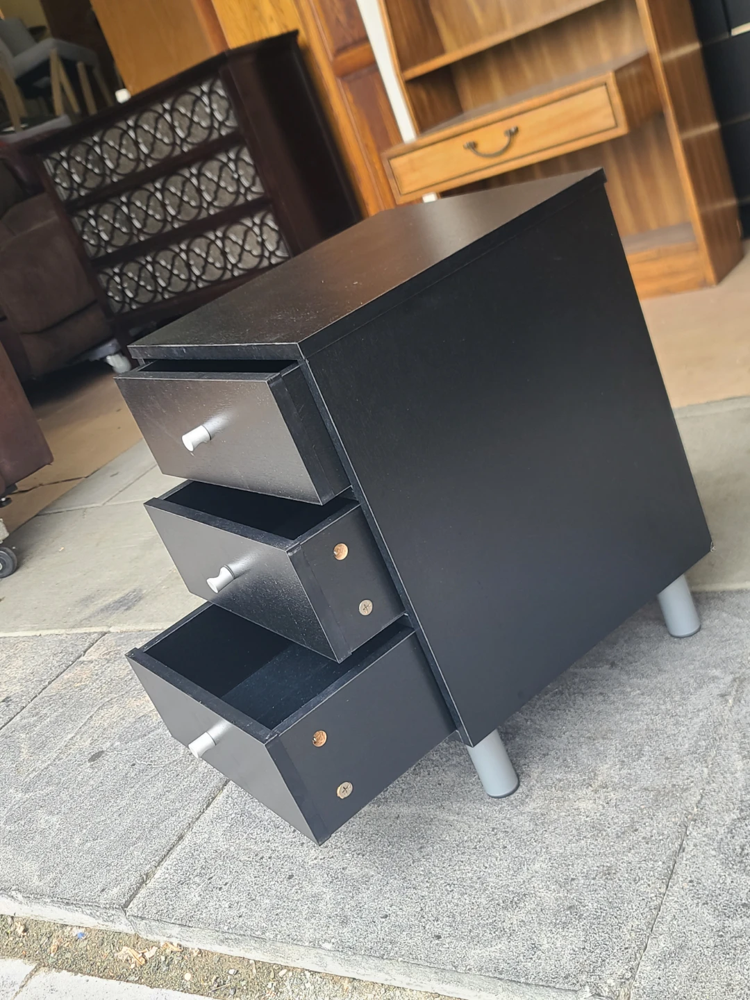 Black 3-Drawer Nightstand - photo 5