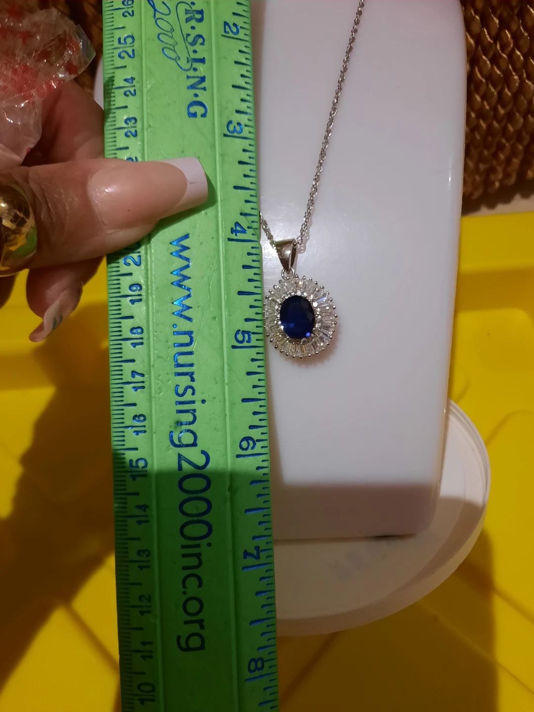 Sterling Silver Oval Blue Sapphire Pendant Necklace - photo 2