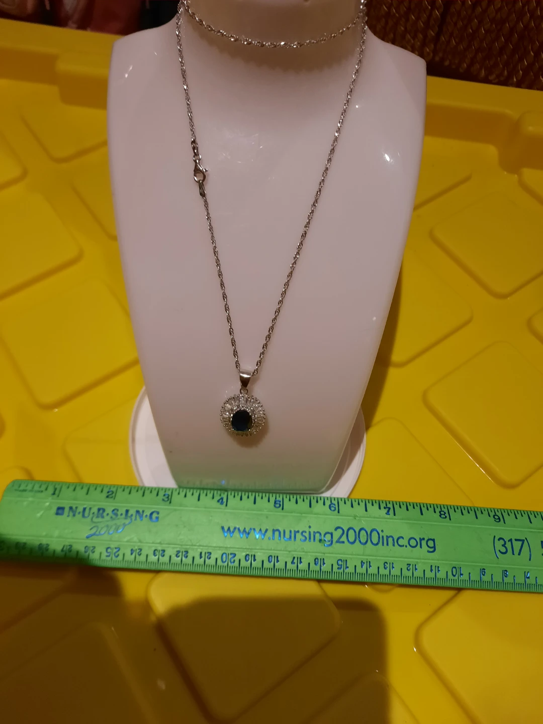 Sterling Silver Oval Blue Sapphire Pendant Necklace - photo 4