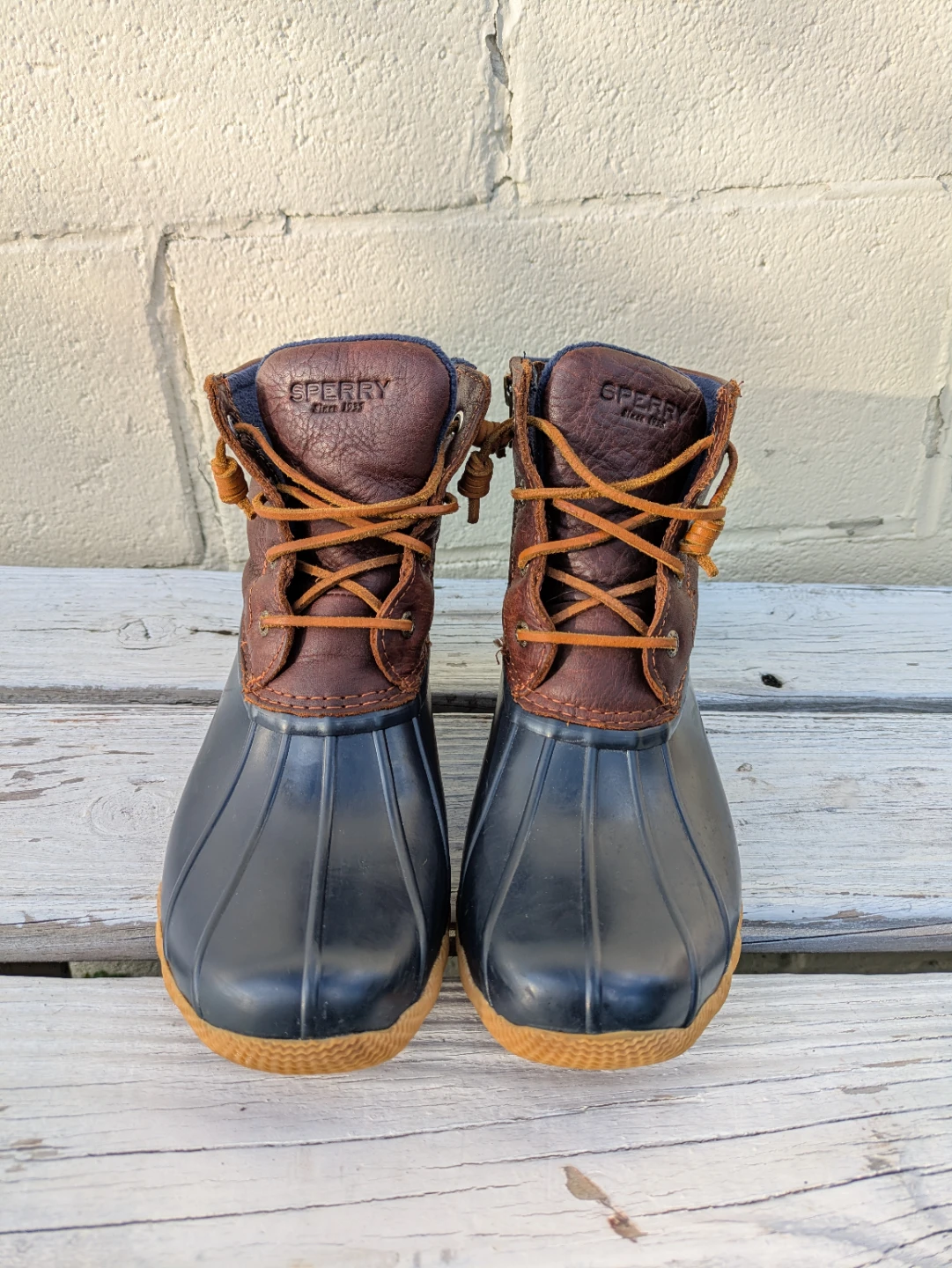 Sperry Duck Boots - Brown Leather & Navy Rubber