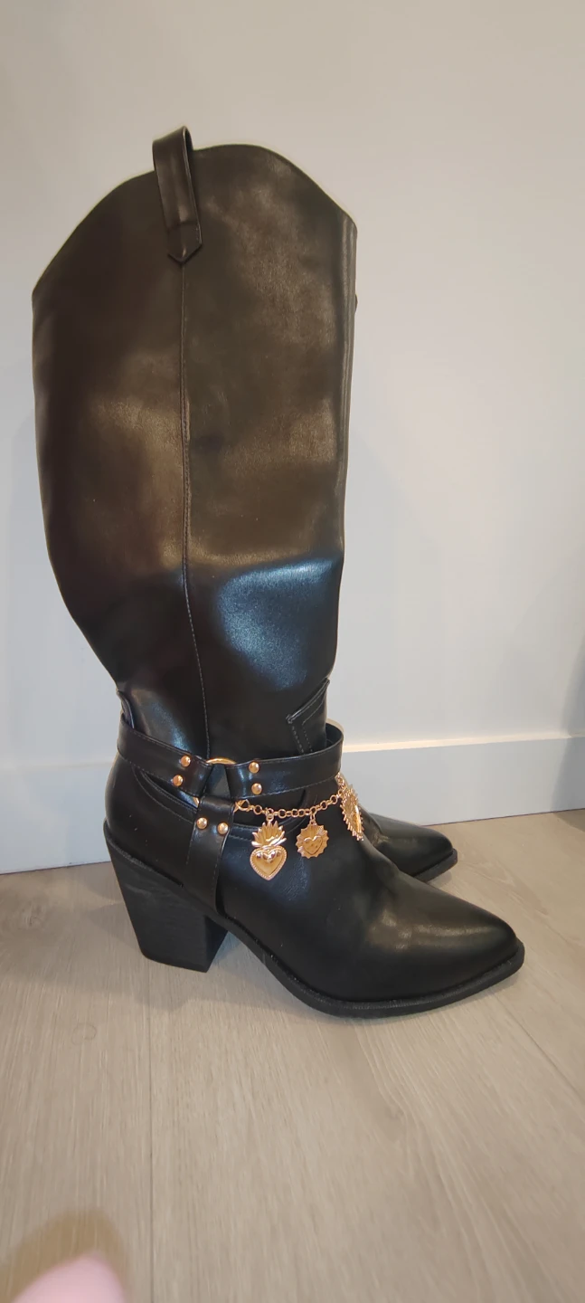 Black Cowboy Boots with Gold Charms