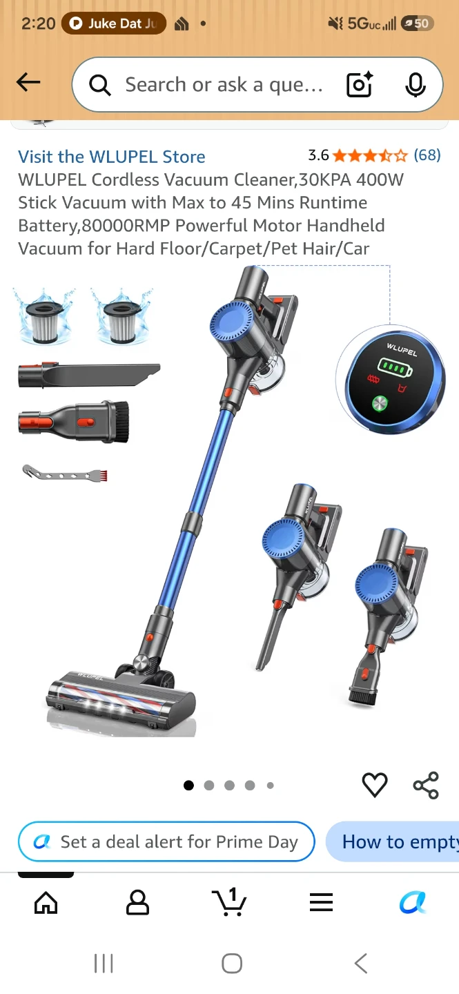 WLUPEL Cordless Vacuum Cleaner 30KPA 400W Stick Vacuum