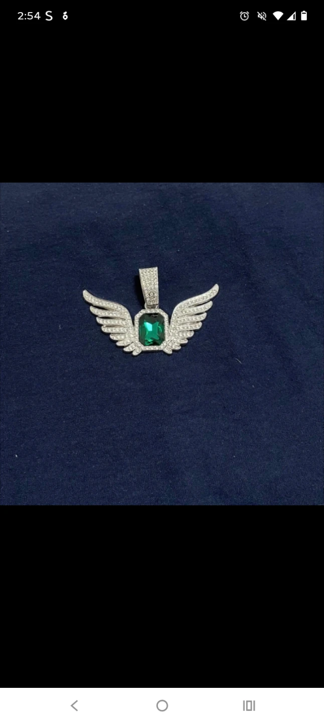 Angel Wing Pendant with Green Emerald Stone