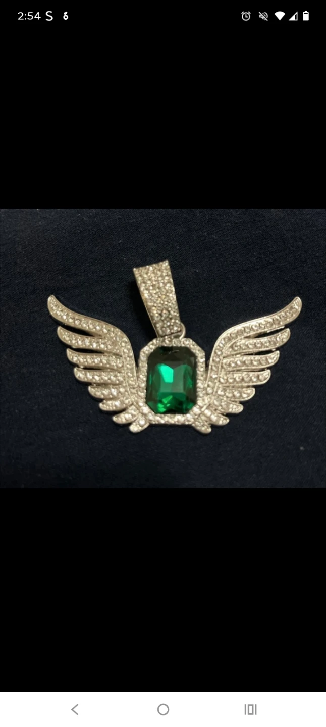 Angel Wing Pendant with Green Emerald Stone - photo 3