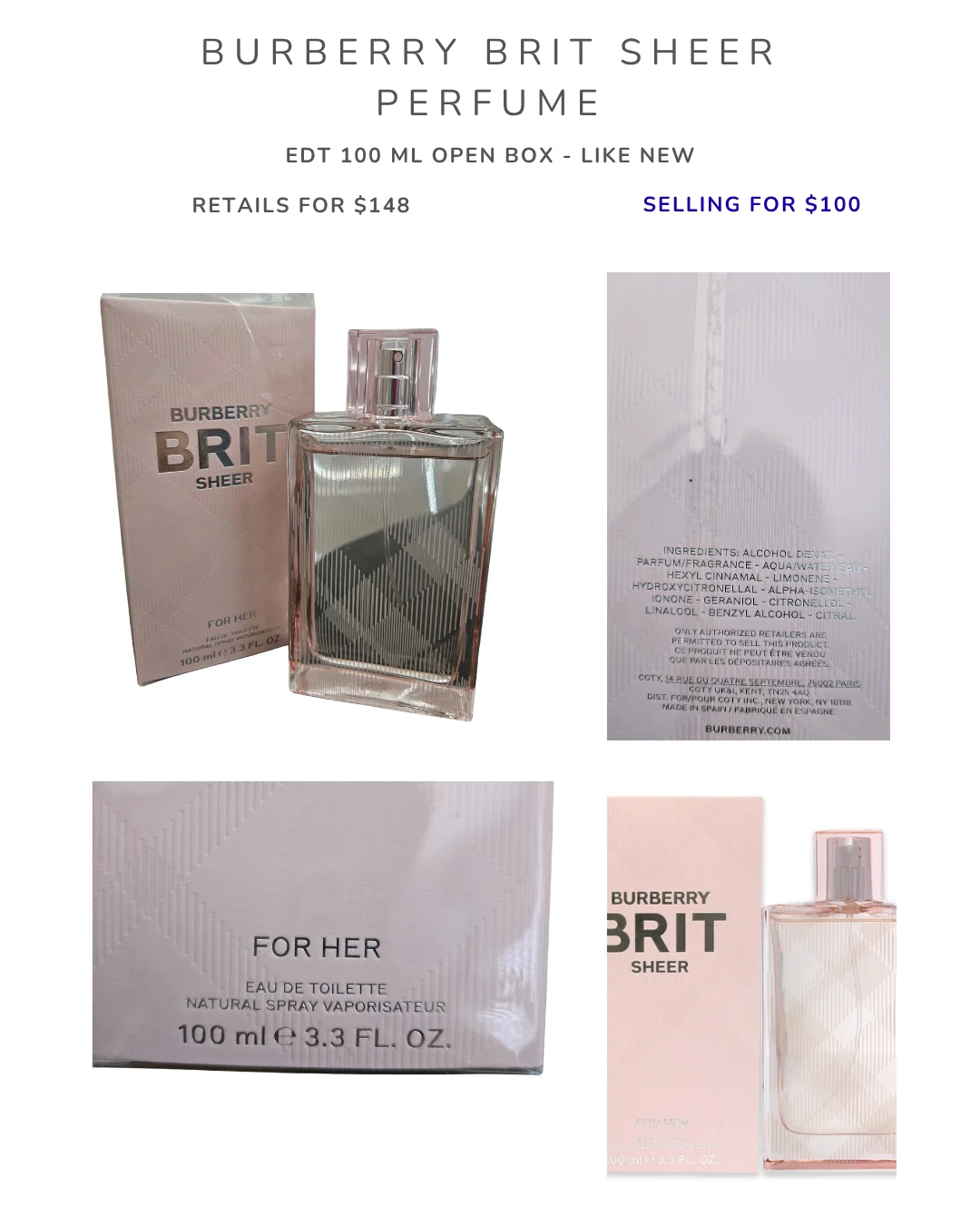 Burberry Brit Sheer Eau de Toilette for Women 100ml