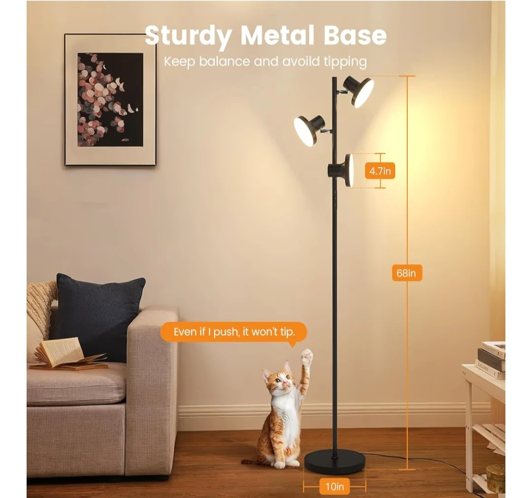 Black 3-Head Floor Lamp with Remote - photo 4