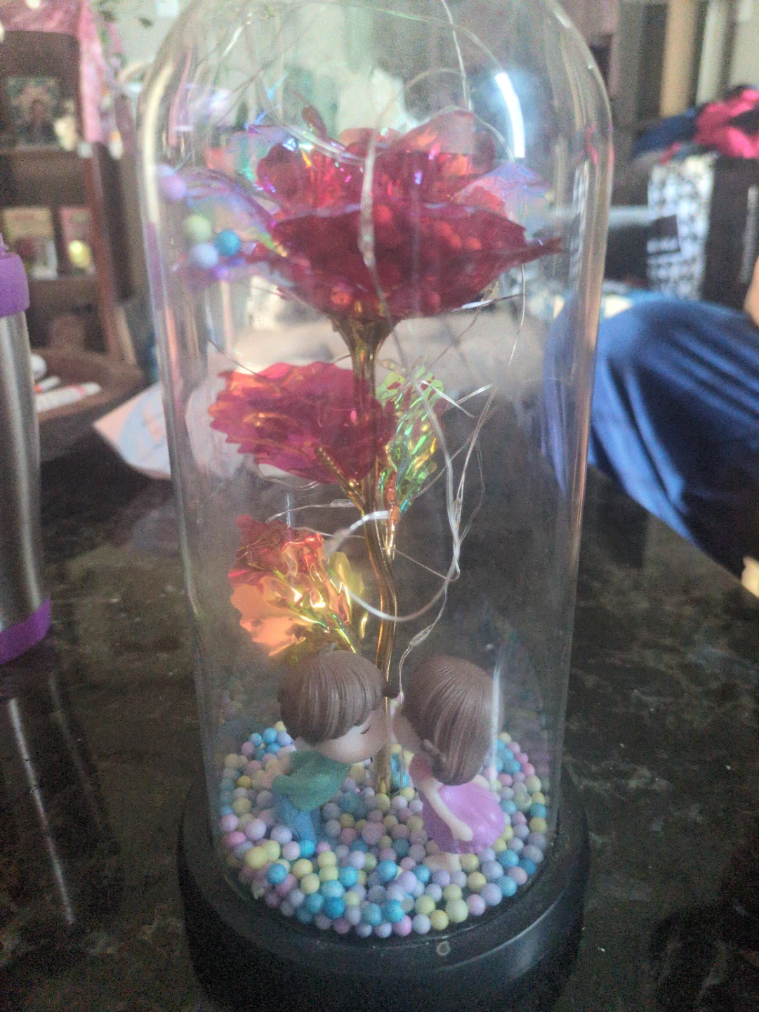 Enchanted Rose Dome with Couple Figurines and LED Lights