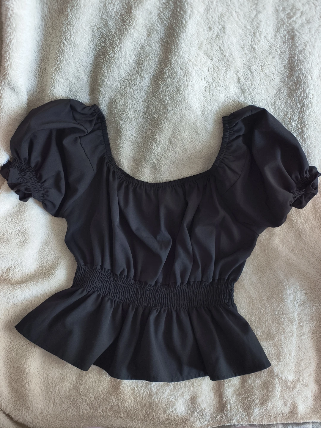 Black Crop-Top with Shirred Waist - photo 2